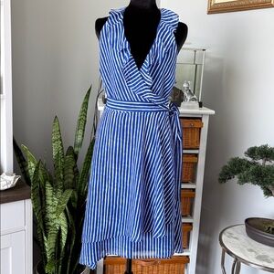 Lauren Ralph Lauren Striped Asymmetrical Dress in Blue and White